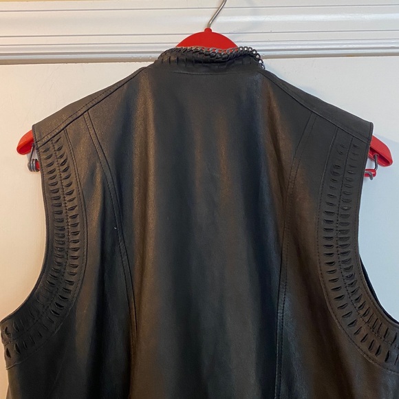 Kobi Halperin 💯Genuine Leather Black Silver Chain Full Zip Ruffled Vest - Picture 11 of 16